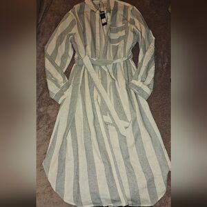 Fashion Nova Gray and Cream Striped Shirt Dress
